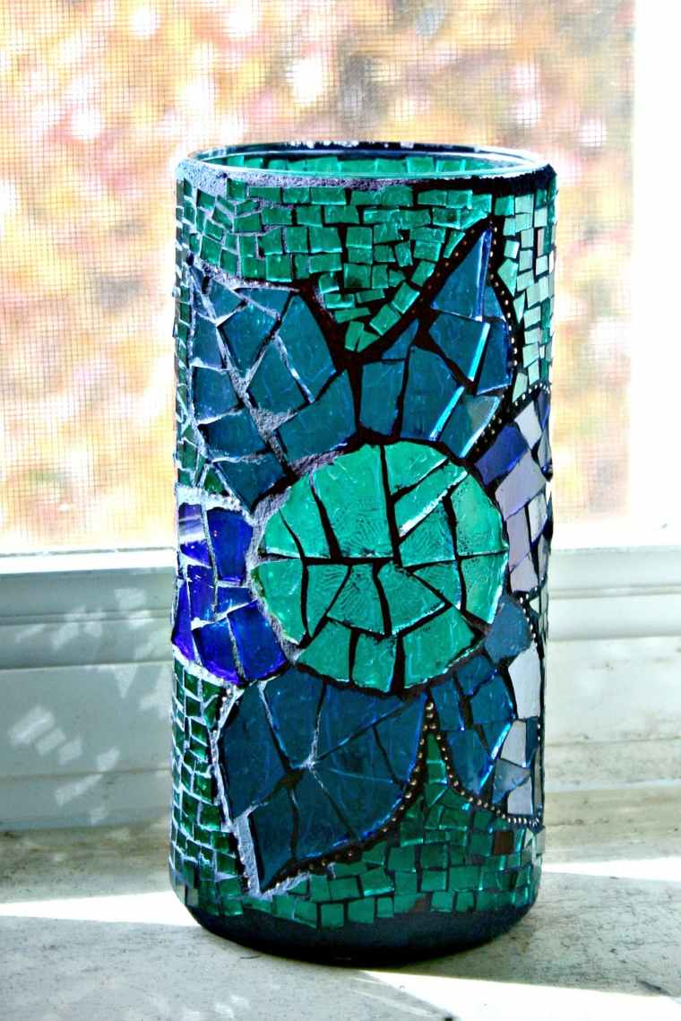 décoration bleu canard vase-mosaique
