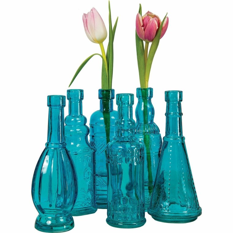 décoration bleu canard vases-bouteilles