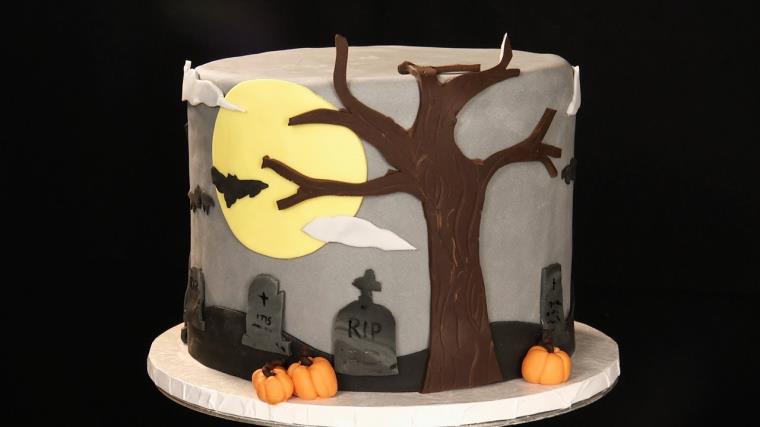 gâteau Halloween idee-cimetiere-citrouille-couleurs