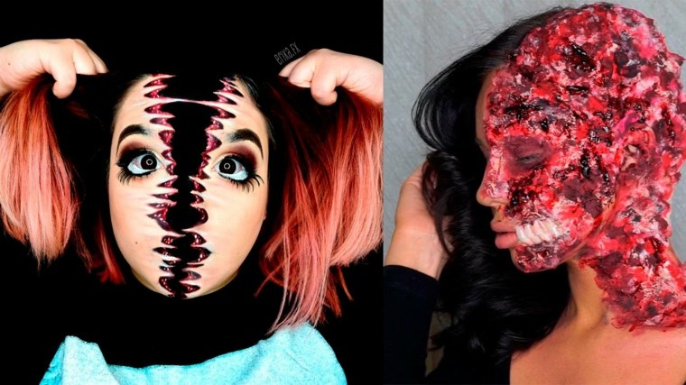 maquillage pour halloween femmes-visage-coupe-deux-tout-sang