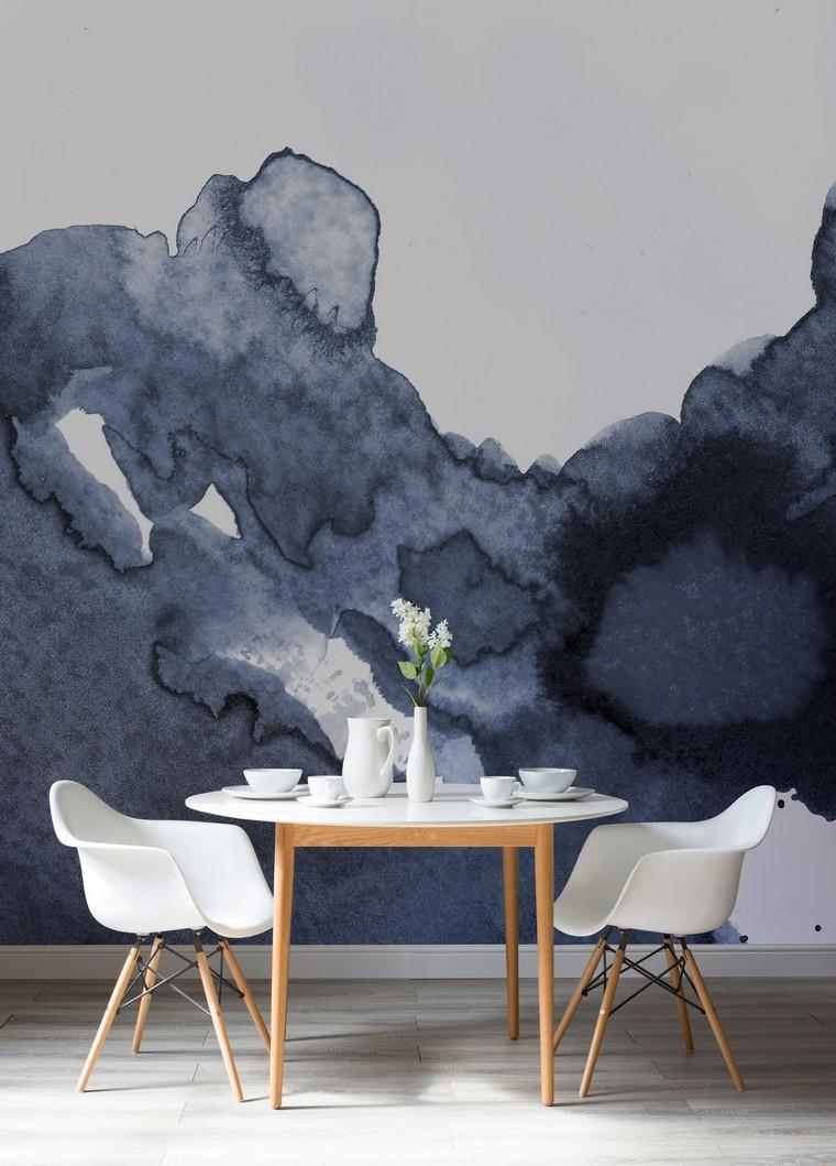 tendance papier peint art idée peinture bleue mur déco