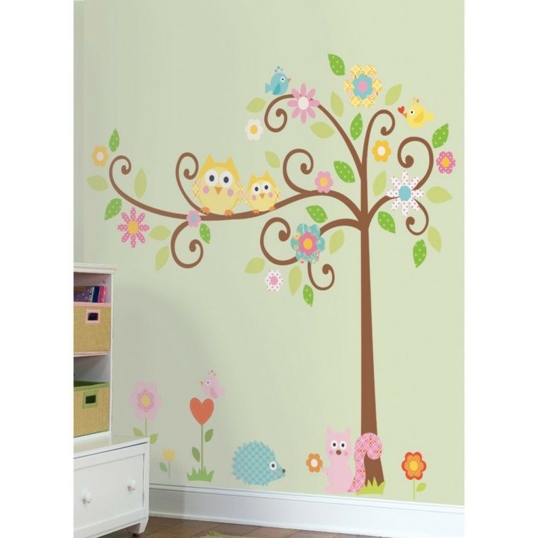 décoration-murale chambre bébé arbre-fleurs