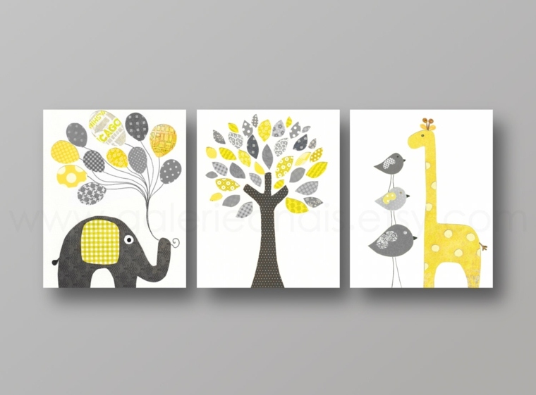 décoration murale chambre bébé tableaux-girafe-arbre