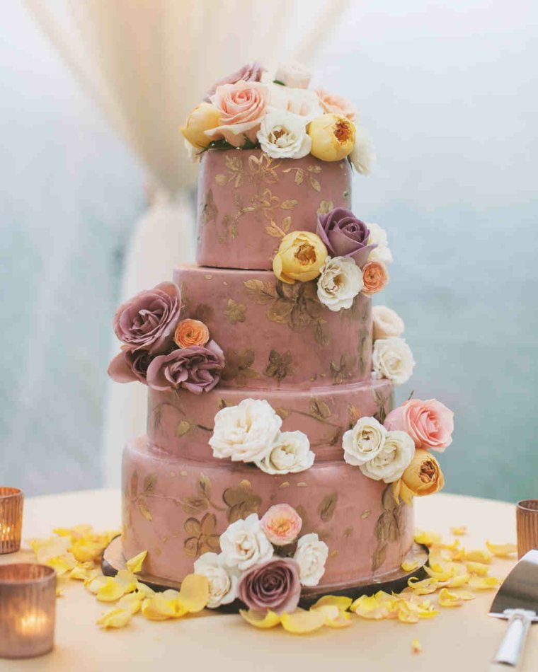 gâteau de mariage automne-rose-violet-roses