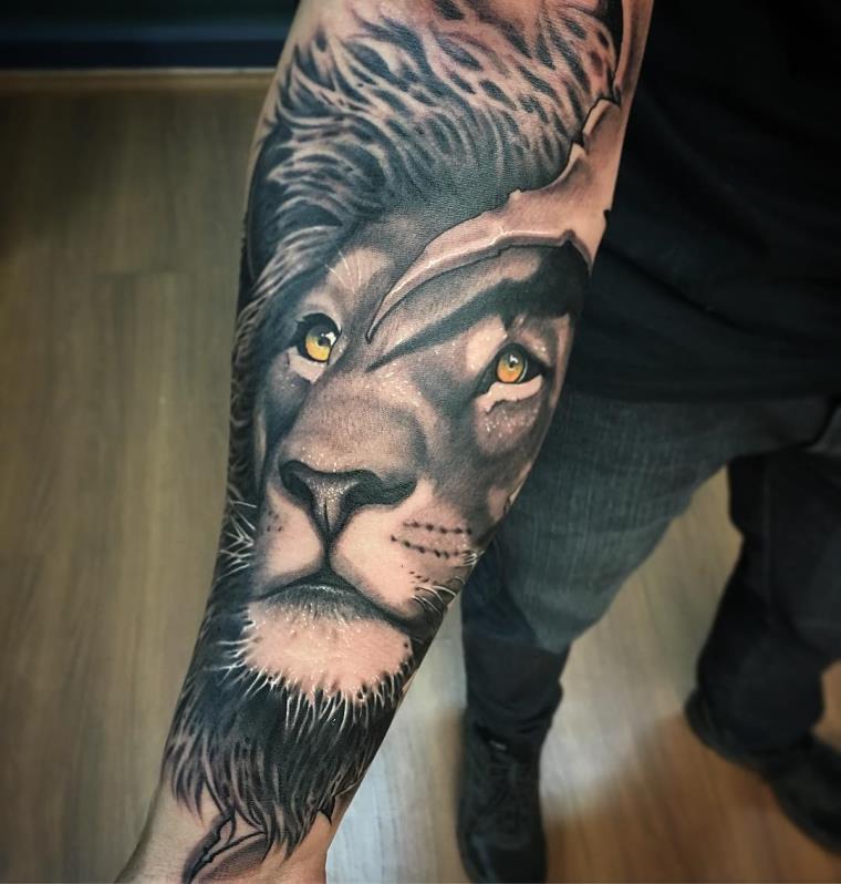 Tatouage avant bras homme idee-animal-lion-tattoo
