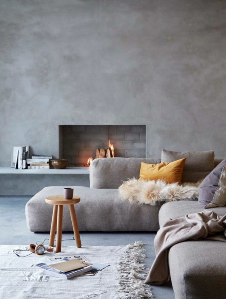 style minimaliste salon-beton-cheminee