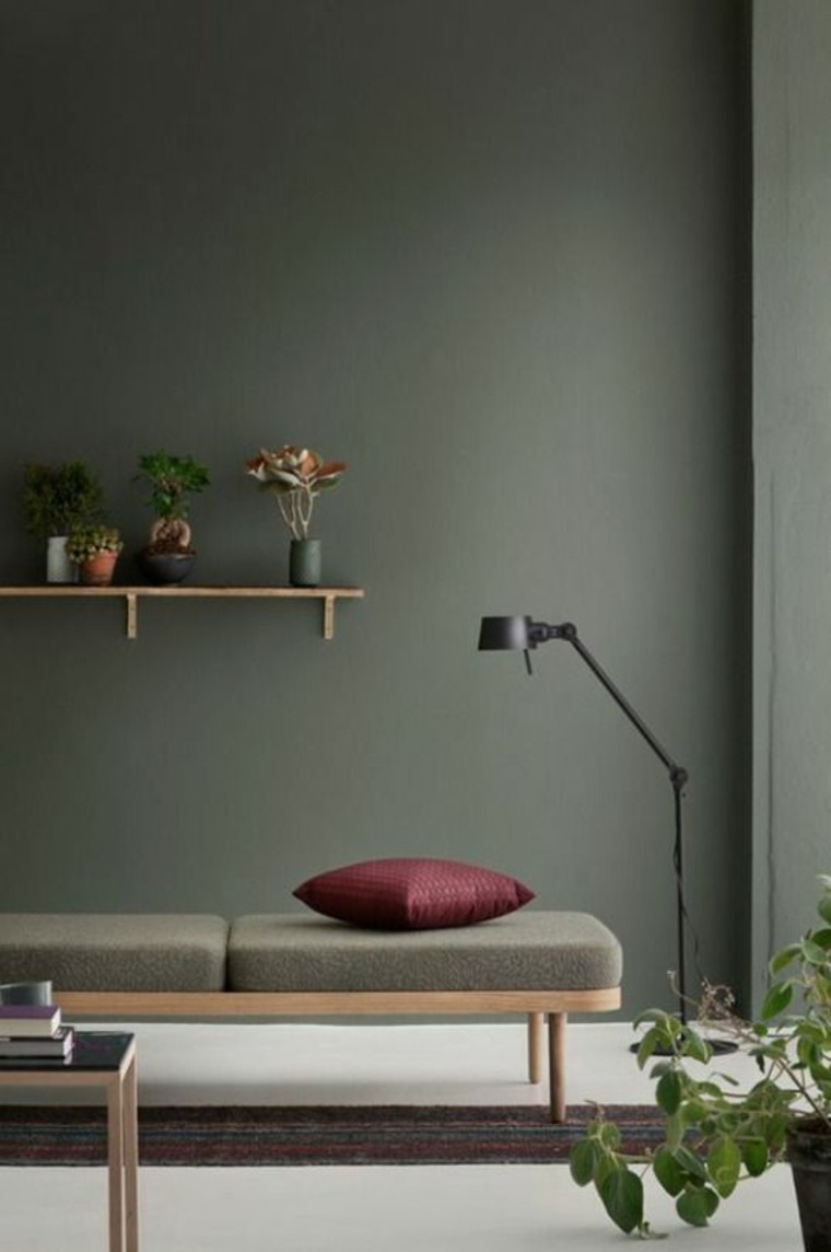 style minimaliste salon-mur-gris-etagere