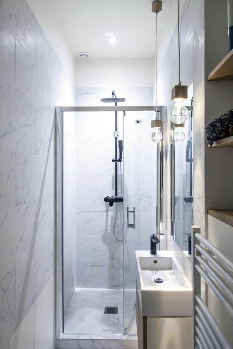 déco petit appartement parisien-salle-de-bain-douche-moderne