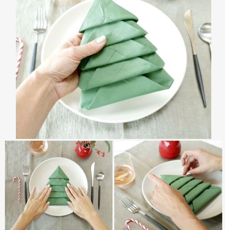 pliage de serviette en papier pour noël tutoriel-sapin-vert