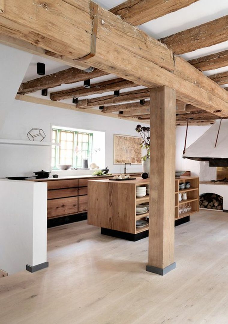 cuisine-meuble-bois-poutre-apparente-peinture-blanche-murs