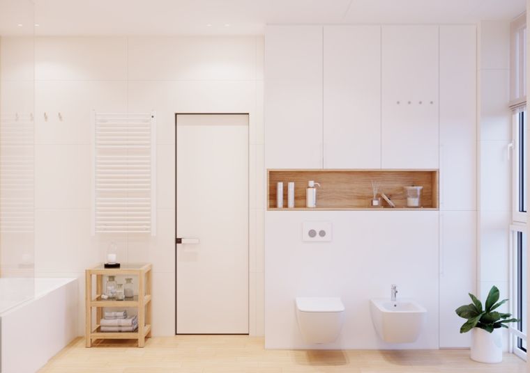 salle de bain déco minimaliste blanc-et-bois-niche-murale