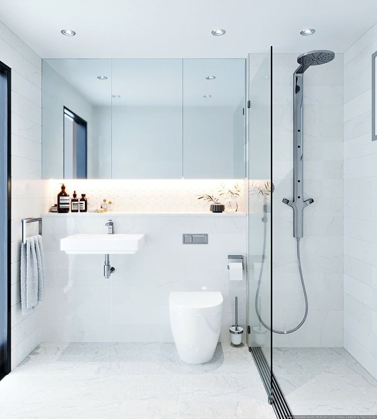 salle de bain déco minimaliste peinture-blanche-niche-eclairage