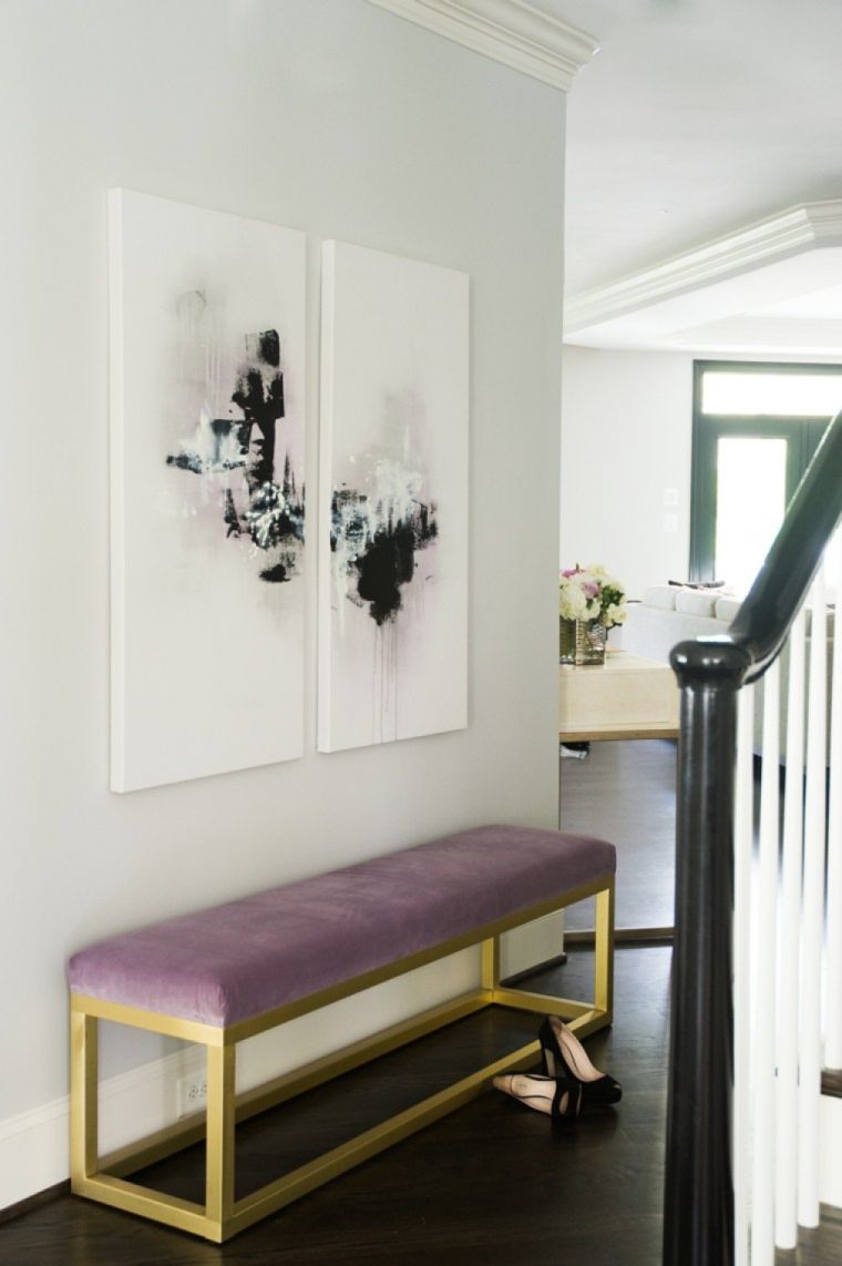 aménagement entrée maison banquette-meuble-design-couleur-metallisee