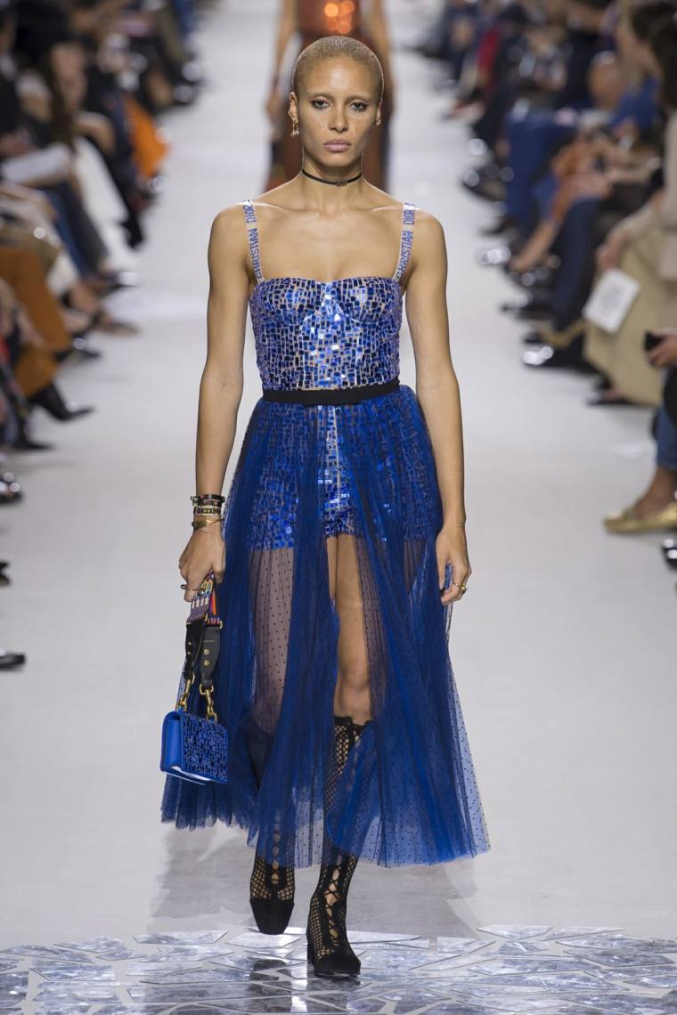 tendance printemps été 2018 chez-Dior-tulle-paillettes-bleu-annees-80