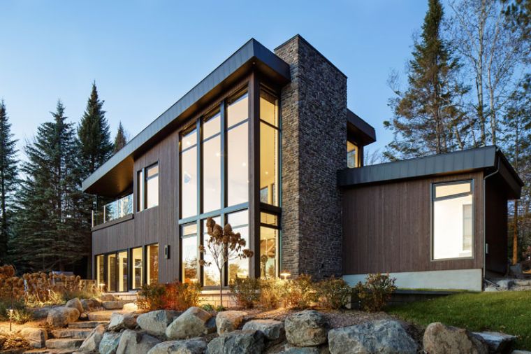 architecture maison moderne exterieur-bois-pierre-metal
