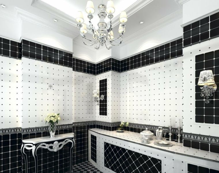 carrelage salle de bain noir et blanc pois