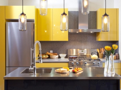 cuisine-moderne-armoires-couleur-jaune