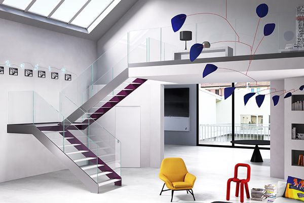 escalier sur mesure moderne-metal-garde-corps-verre-deco-loft