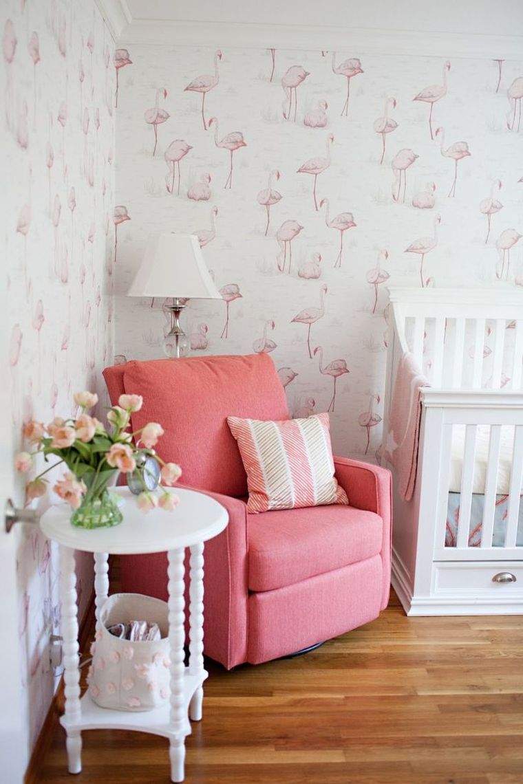 décoration chambre de bébé fille-papier-peint-tropical-flamant