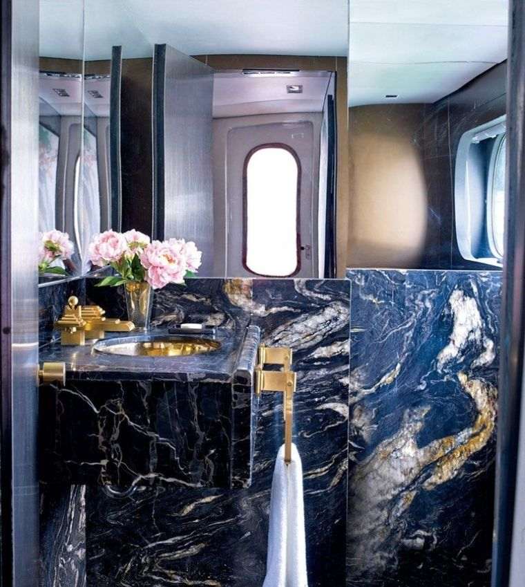 couleur salle de bain moderne peinture-noire-marbre-idees