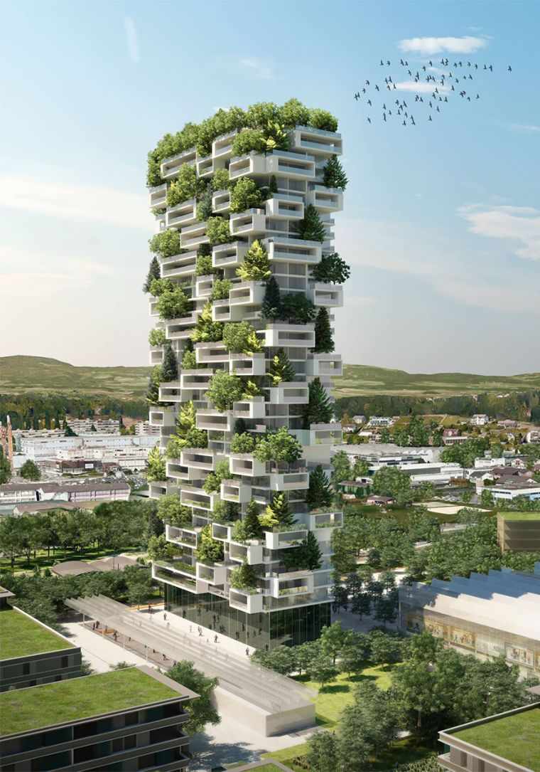 mur végétalisé foret-verticale-facade-immeuble-plantes-vertes-suisse