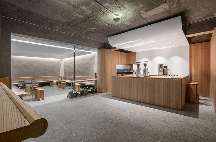 cafétéria intérieur moderne Séoul bar bois barista