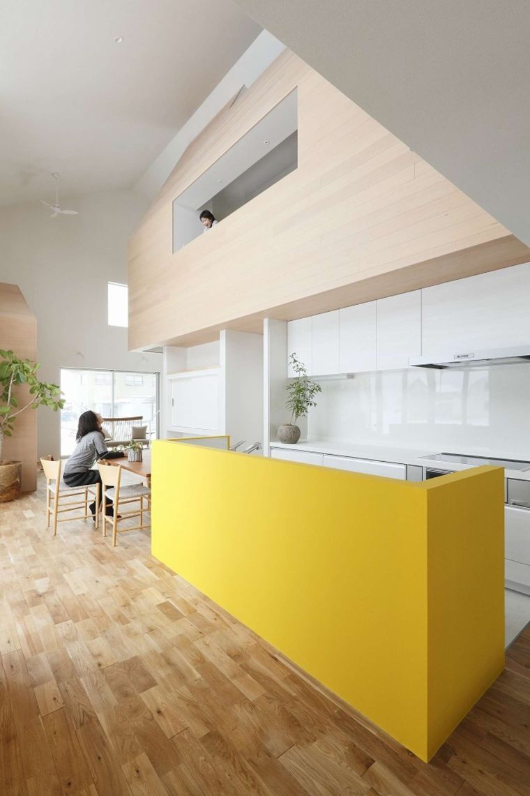 cuisine îlot jaune-deco-moderne-interieur-contraste-idees