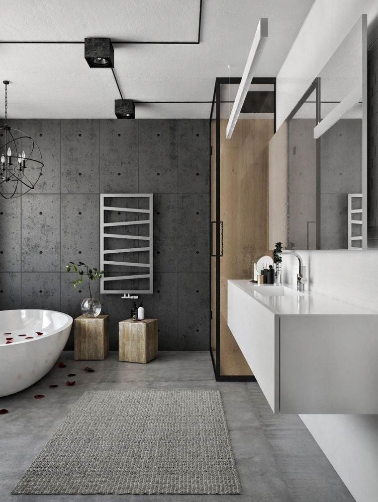 petite salle de bain moderne déco béton gris bois