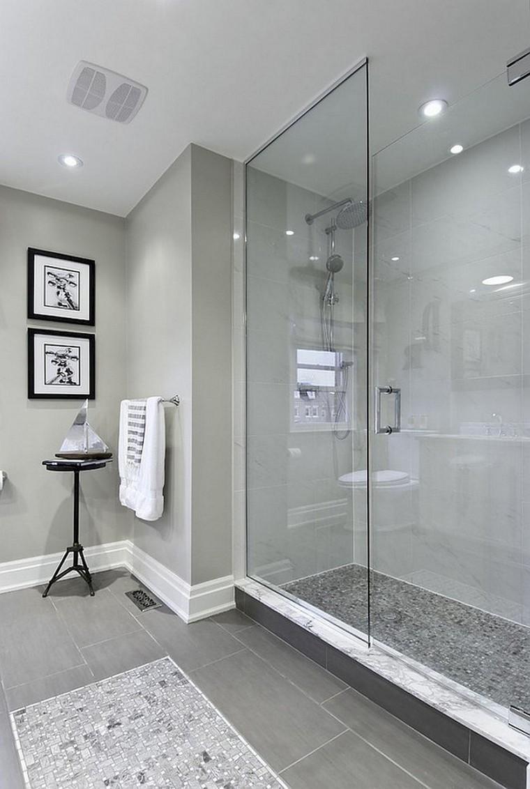 salle de bain petite grise douche cabine cadre mur déco