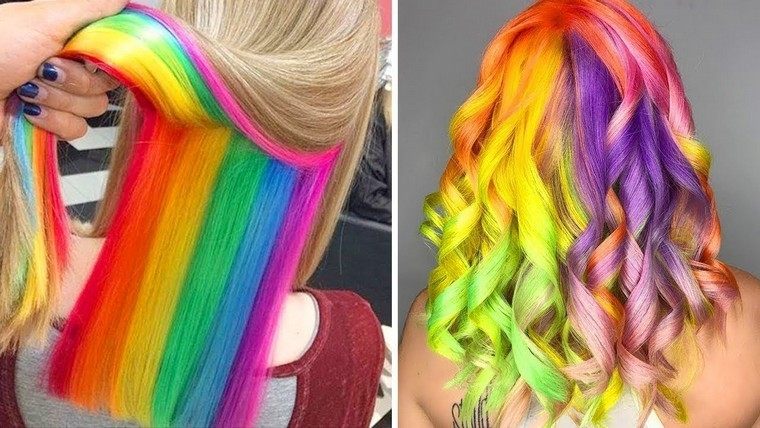 cheveux arc en ciel idée coloration femme original