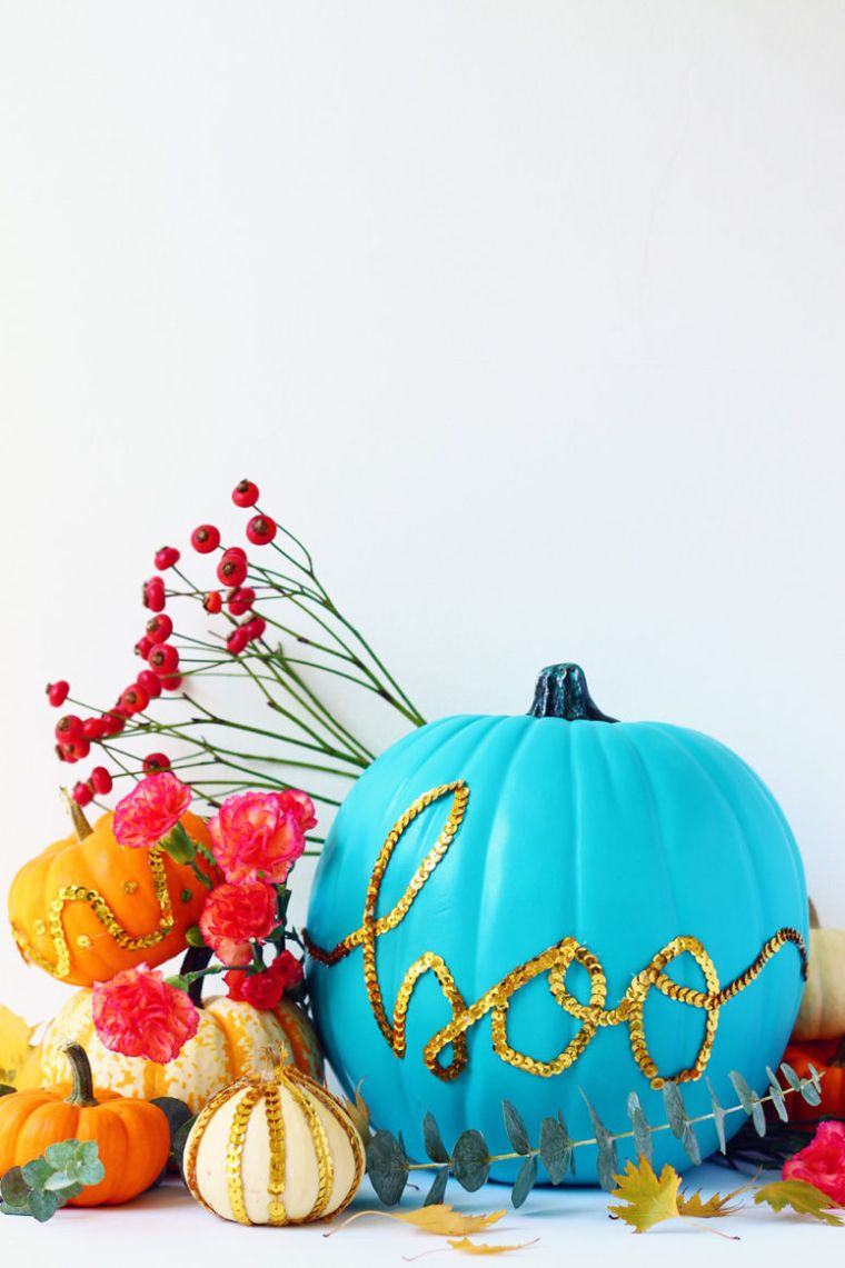 modèle citrouille halloween paillettes-deco-peinture