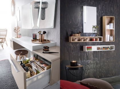salle de bain tendance ambiance-confortable-coiffeuse-couleur-noir-vert-aloe
