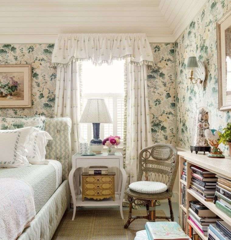 decoration-anglaise-maison-de-campagne-chambre-a-coucher-papier-peint