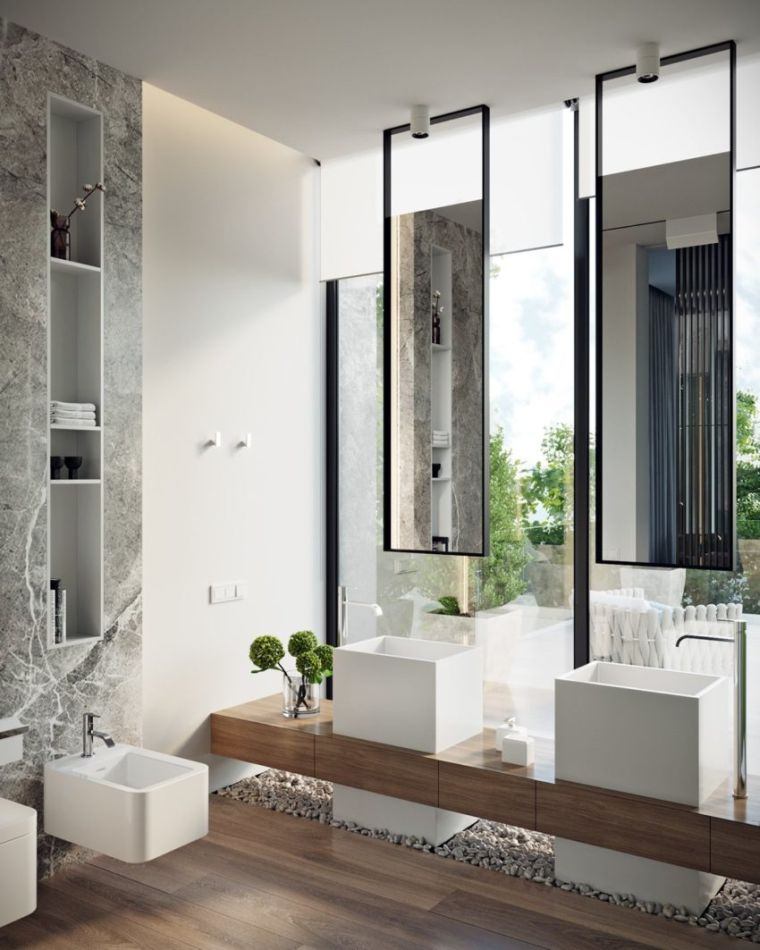 interieur de salle de bain design en marbre