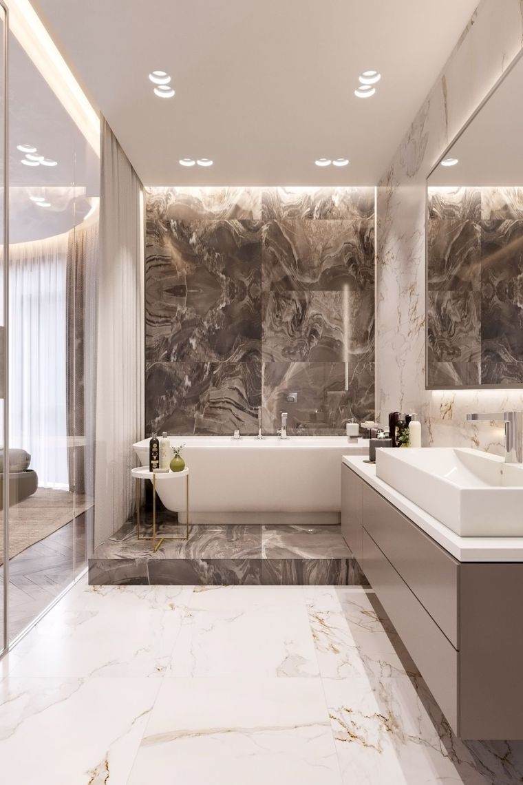 salle de bain design avec parement en marbre