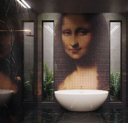 déco salle de bain sombre avec carrelage original