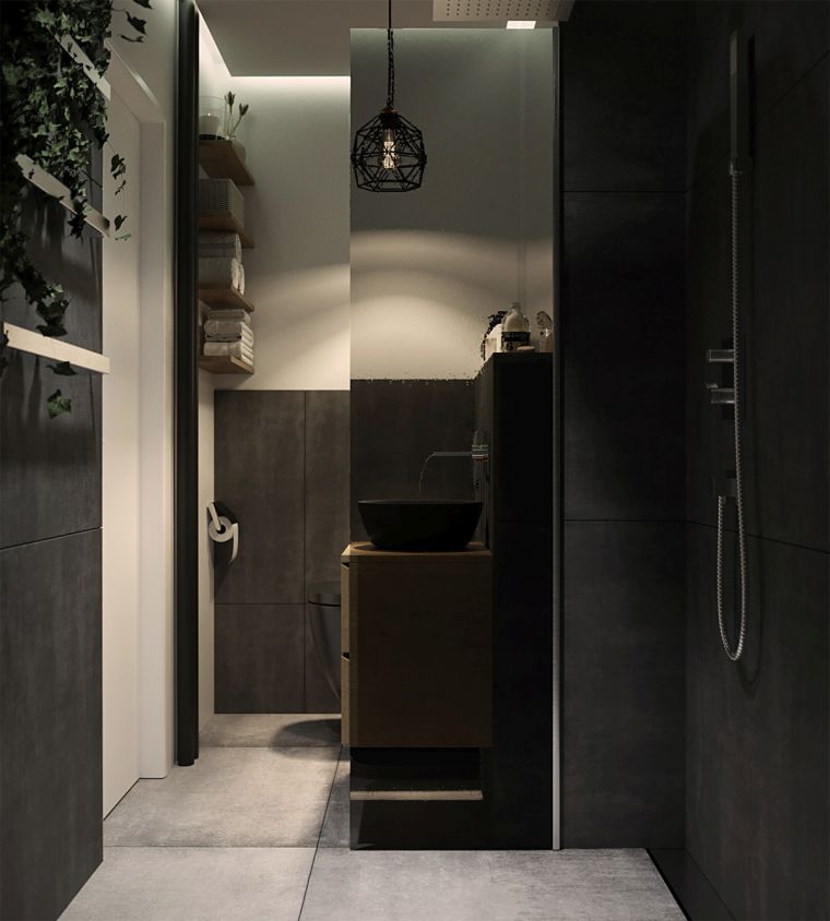 decoration de salle de bain en couleurs sombres