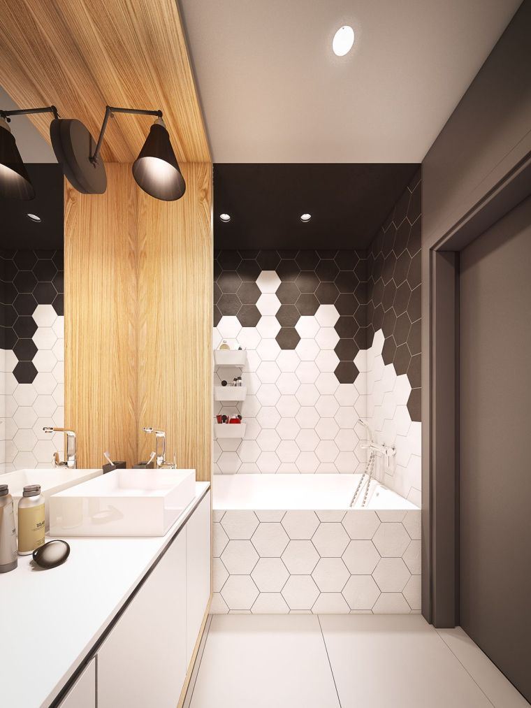design de salle de bain avec mur en bois