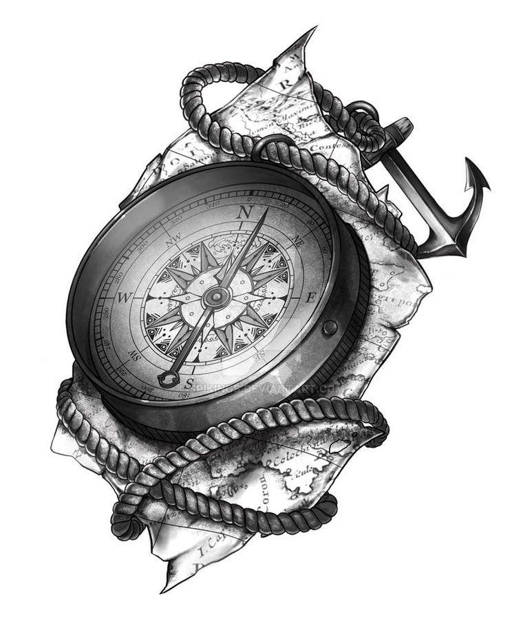 dessin tatouage compas modèle idée
