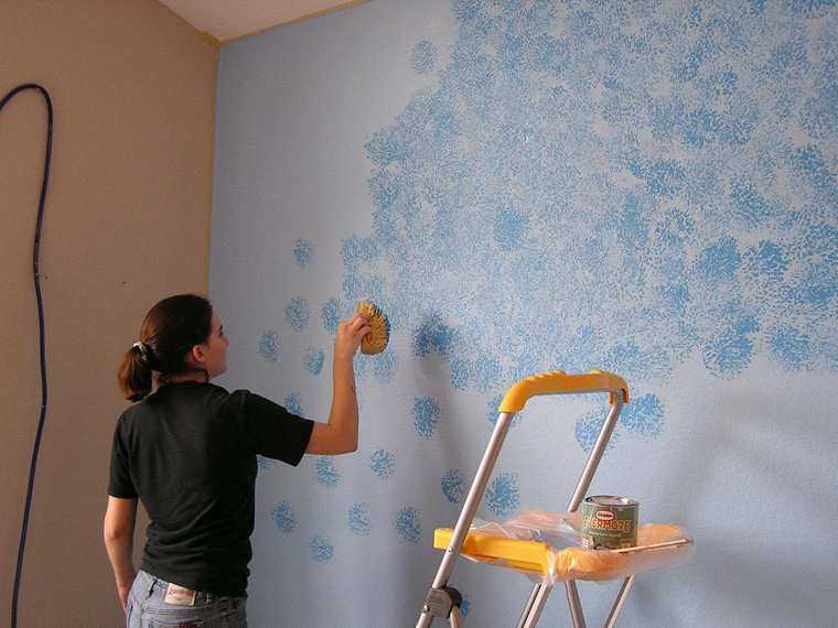 idée motif peinture murale figures bleues