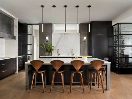 cuisine noir et bois moderne mobilier