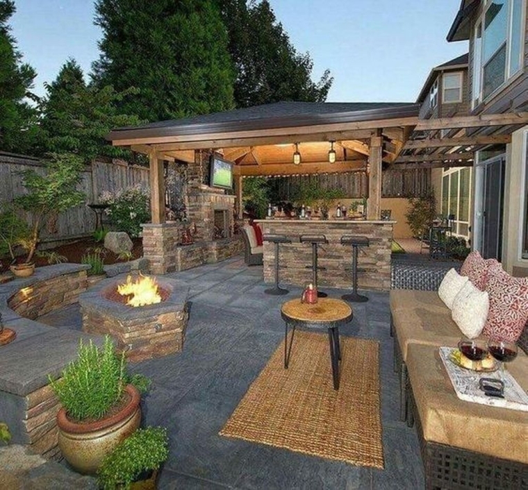 jardin avec cuisine moderne