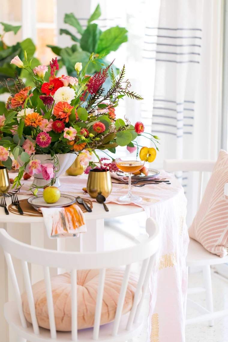 centre de table automne avec bouquet de fleurs 