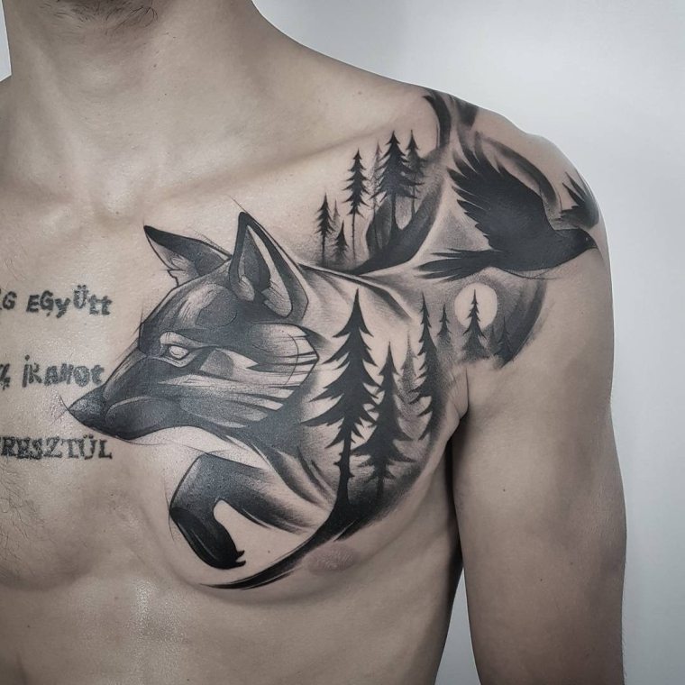 tatouage de loup et aigle 