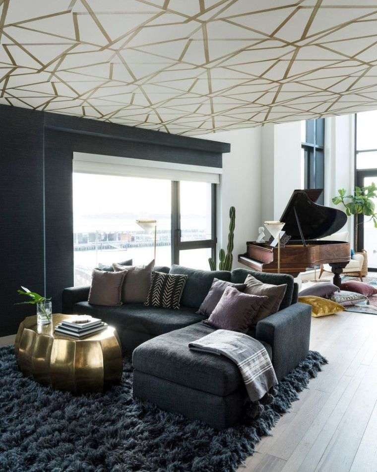 salon avec plafond moderne 