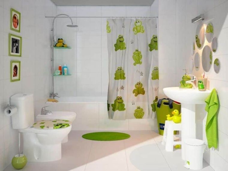 salle de bain enfant en vert et blanc