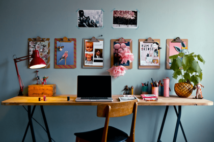 décoration bureau à domicile en bleu