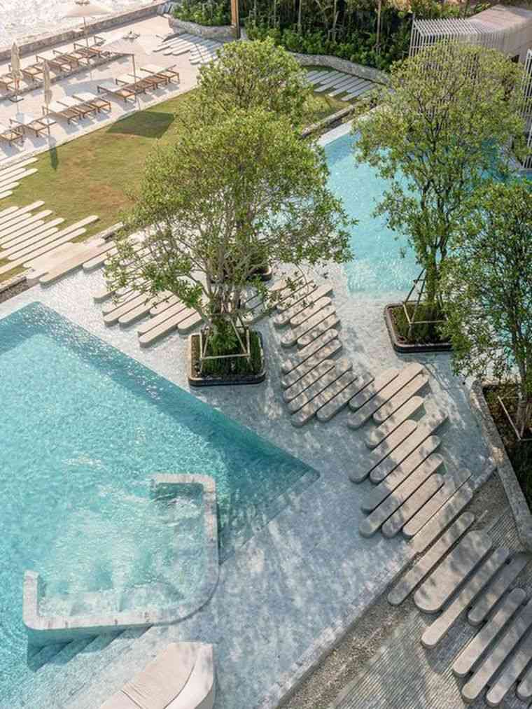 piscine hauteur jardin pierre verdure