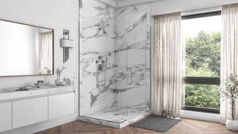 salle de bain pierre naturelle avec douche 
