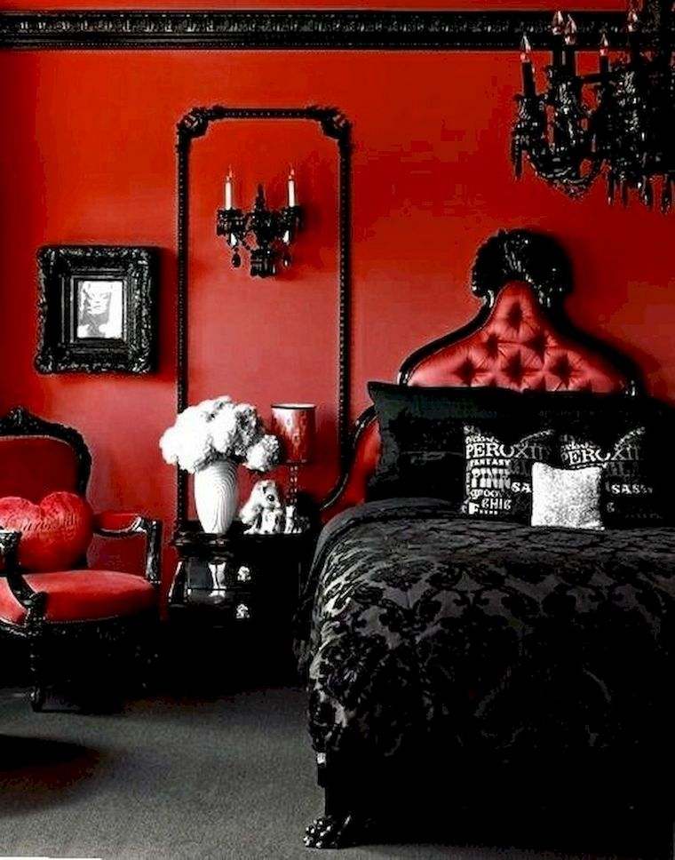 chambre décorée halloween en rouge et noir